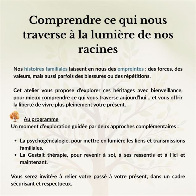 Visuel Atelier Psychogénéalogie & Gestalt-thérapie Les prénoms - LCDE