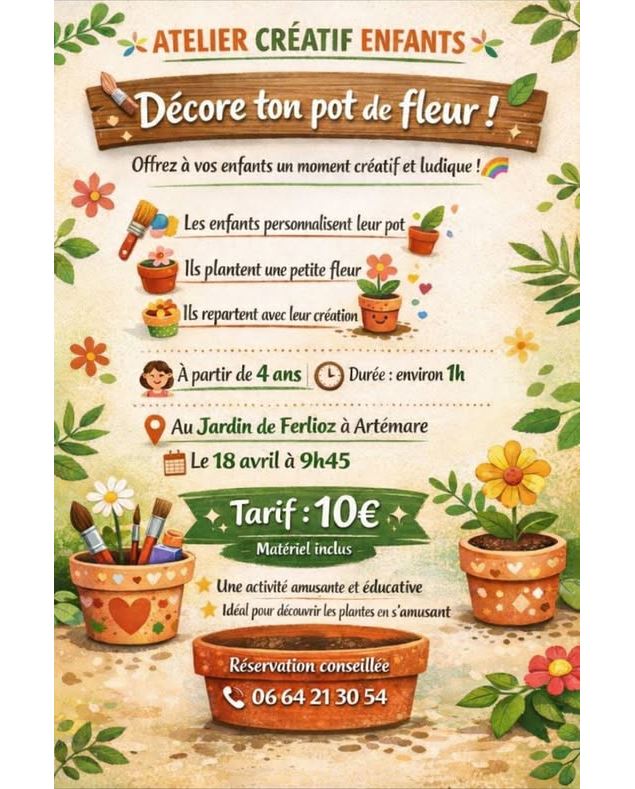 Atelier créatif enfant : décore ton pot de fleur_Artemare - Jardin de Fierloz