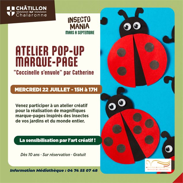 Atelier créatif de fabrication de marque-pages pop-up coccinelles_Châtillon-sur-Chalaronne