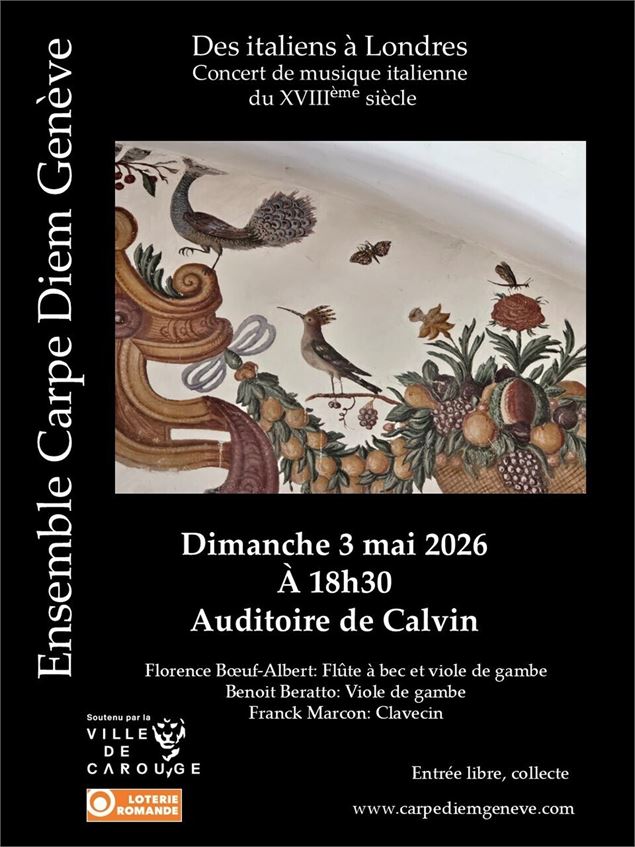 Concert de musique italienne du XVIIIème siècle par l'Ensemble Carpe Diem Genève. Avec Flûte à bec, 