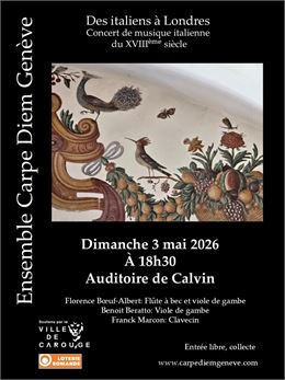 Concert de musique italienne du XVIIIème siècle par l'Ensemble Carpe Diem Genève. Avec Flûte à bec, 