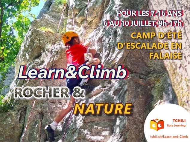 Camp d'escalade Learn&Climb, grimpe en falaise pour Kids&Teens 7-11 et 12-16 ans. RDVs à Lancy et à 