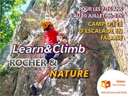 Camp d'escalade Learn&Climb, grimpe en falaise pour Kids&Teens 7-11 et 12-16 ans. RDVs à Lancy et à 