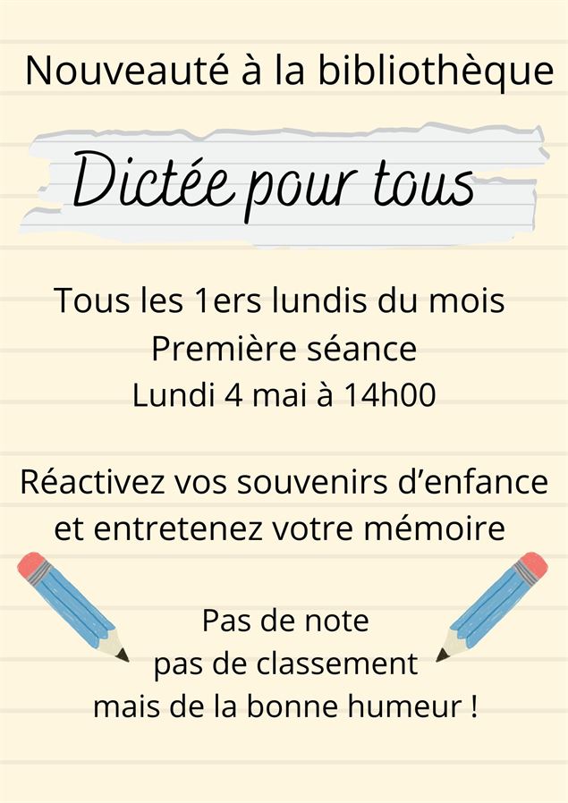 Affiche dictée - Bibliothèque de Crottet