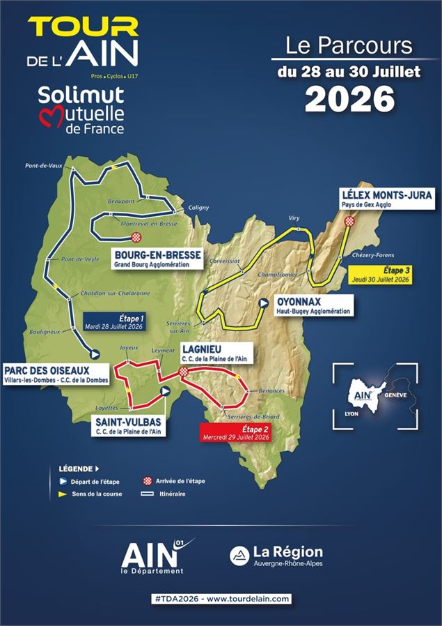 Tracé du Tour de l'Ain cycliste 2026 - DR/Tour de l'Ain / Solimut Mutuelle de France