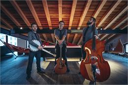 Trio de musiciens avec banjo, contrebasse et guitare - That's all folk