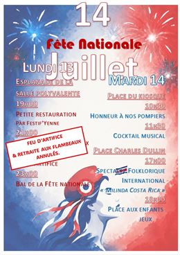 Fête Nationale du 13 - 14 juillet à Yenne [RETRAITE AUX FLAMBEAUX ET FEU D'ARTIFICE ANNULÉS]_Yenne