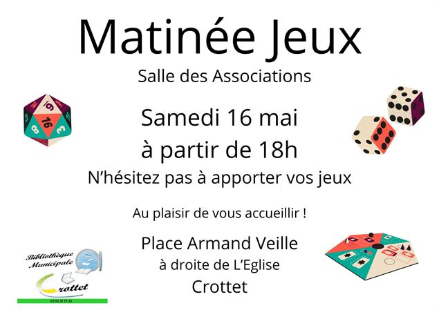 Affiche soirée jeux - .Bibliothèque de Crottet
