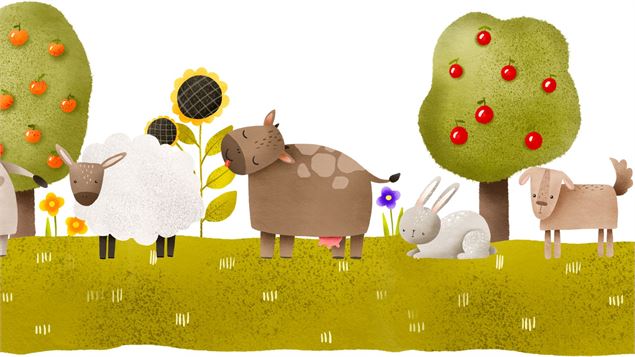 animaux illustrés dans un pré - canva