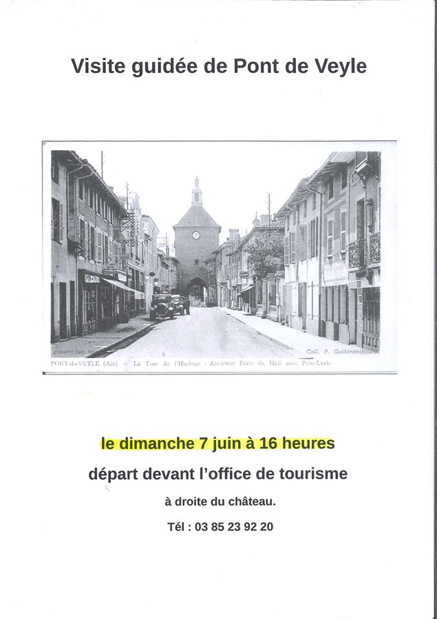 Affiche avec vue sur carte postale ancienne de la grande rue de Pont-de-Veyle - HP