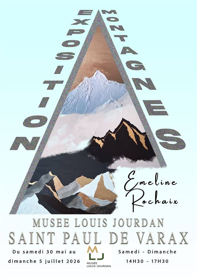 L'affiche montre un exemple de l'oeuvre de la peintre : une montagne se présente au loin - associati