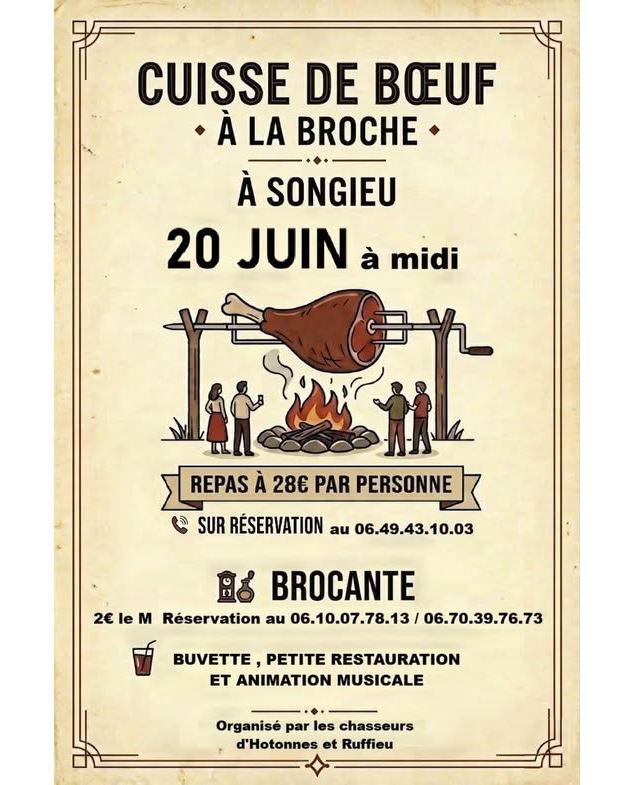 Vide grenier et cuisse de boeuf à la broche à Songieu_Haut Valromey - Société de chasse d'Hotonnes e