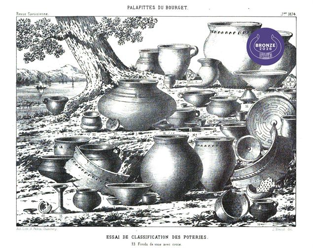 Planche de céramiques de la fin de l’âge du Bronze, publiée par André Perrin dans la Revue Savoisien