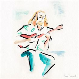 aquarelle d'un homme jouant du ukulele - A. Renaud