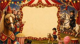 chevaux, enfants sur chevaux, décor de cirque - canva