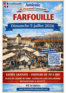 L'affiche représente un dessin d'une foire - Ville de Châtillon-sur-Chalaronne