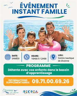 Instant Famille tous les samedis de 10h à 12h - © 2026 Centre nautique de Divonne-les-Bains – Tous d