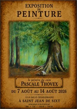 Affiche de l'exposition, on retrouve une peinture d'un arbre dans une forêt au centre - Pascale Thov