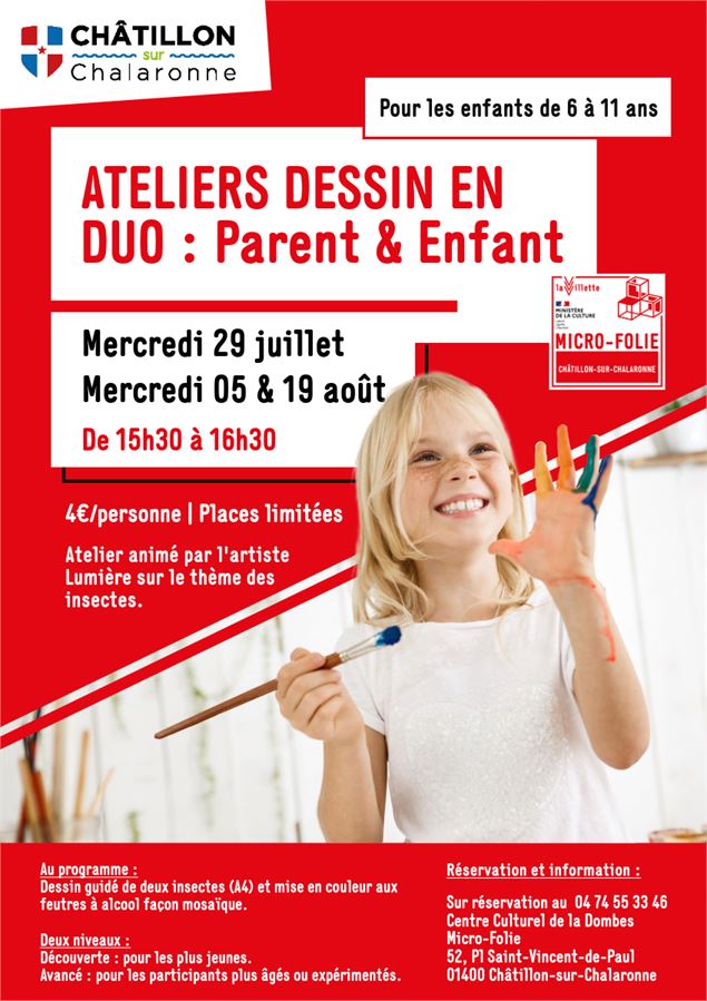 L'affiche détaille le programme des ateliers - ©Pôle culturel - service communication Châtillon-sur-