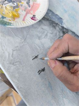 Paysage de montagne en papier de soie, encre et lavis acrylique 1