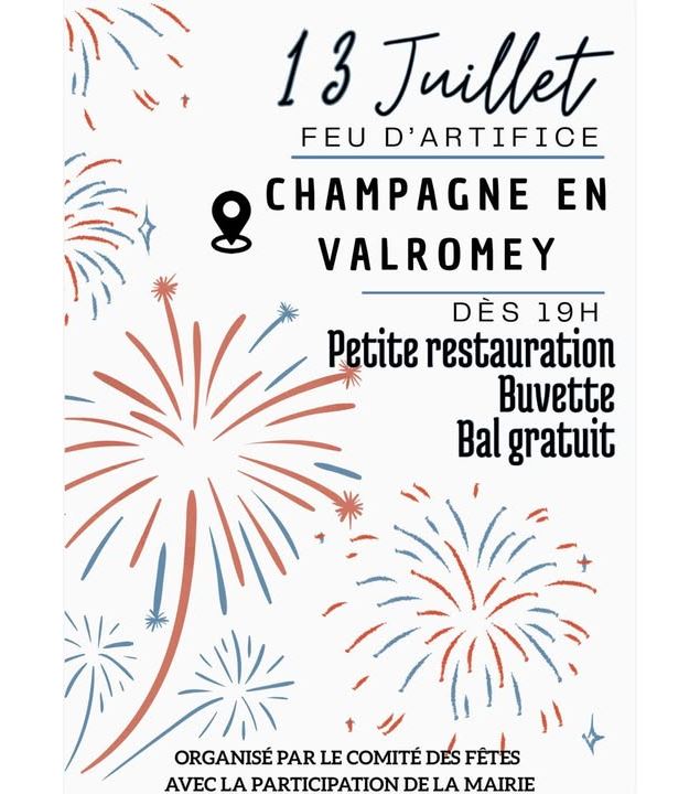Fête du 13 juillet et feu d'artifice à Champagne_Champagne-en-Valromey - Comité des Fêtes de Champag