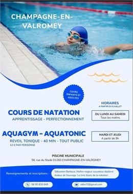 Cours de natation à Champagne en Valromey - Mairie de Champagne en Valromey