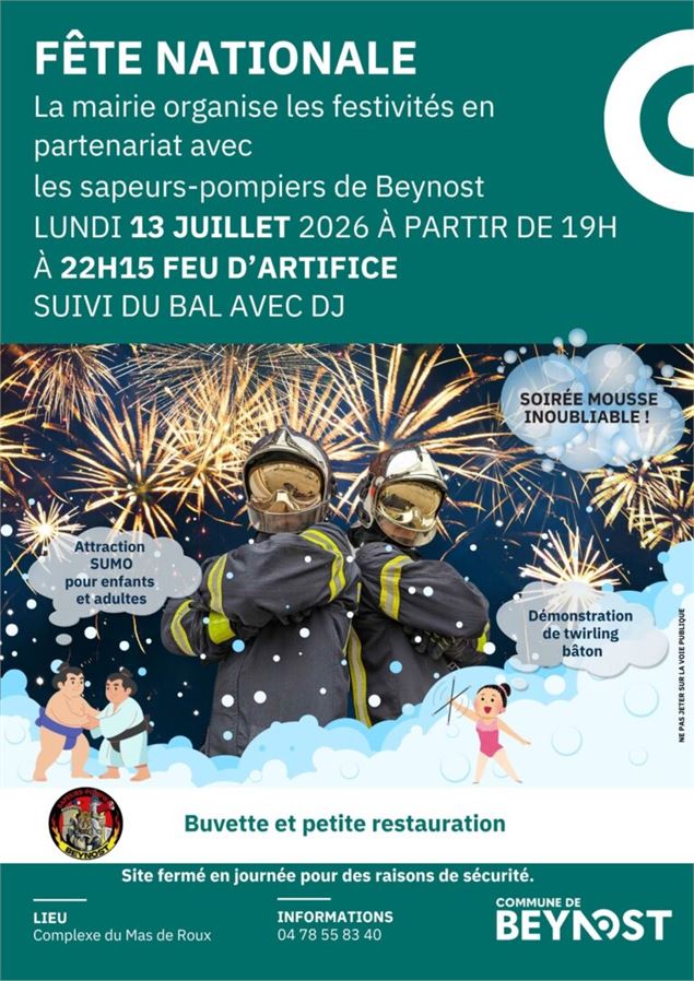 Fête nationale: feu d'artifice et soirée mousse - Mairie Beynost et sapeurs-pompiers de Beynost