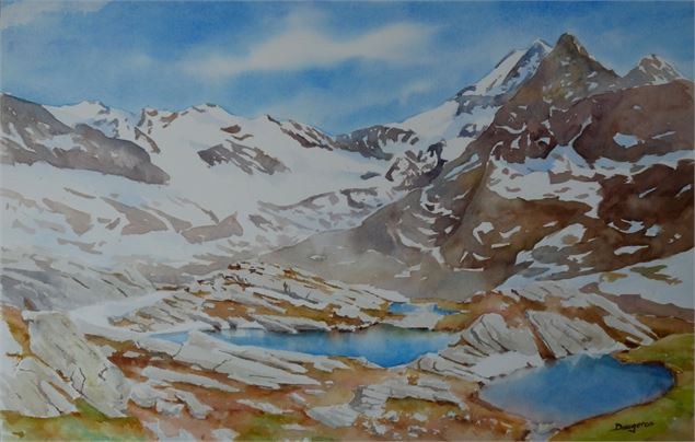 Aquarelle d'un paysage de montagne - J.Daugeron