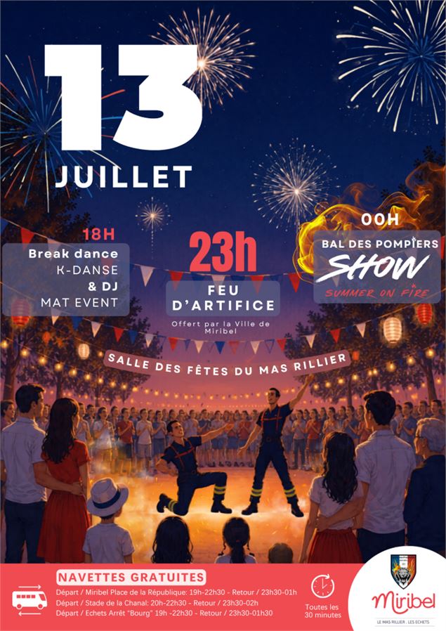 Fête nationale: bal des pompiers et feu d'artifice - Ville de Miribel et Amicale Sapeurs Pompiers