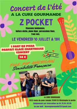 Concert de l'été à la Cure Gourmande avec"Z Pocket"_Saint-Christophe-la-Grotte