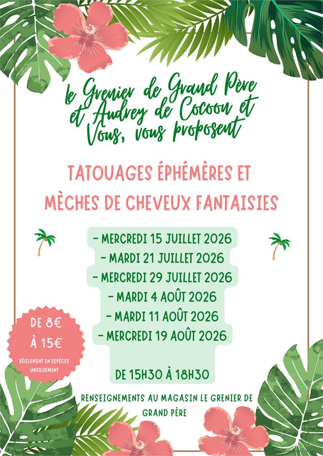 Tatouages éphémères et mèches de cheveux fantaisies au Grenier de Grand Père_Le Corbier