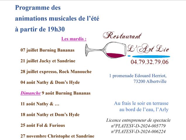Animations musicales de l'été au restaurant l'Art Lie !_Albertville