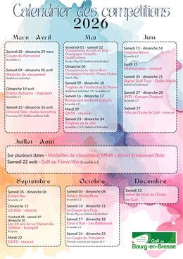Calendrier des compétitions 2026 - Golf de Bourg-en-Bresse 