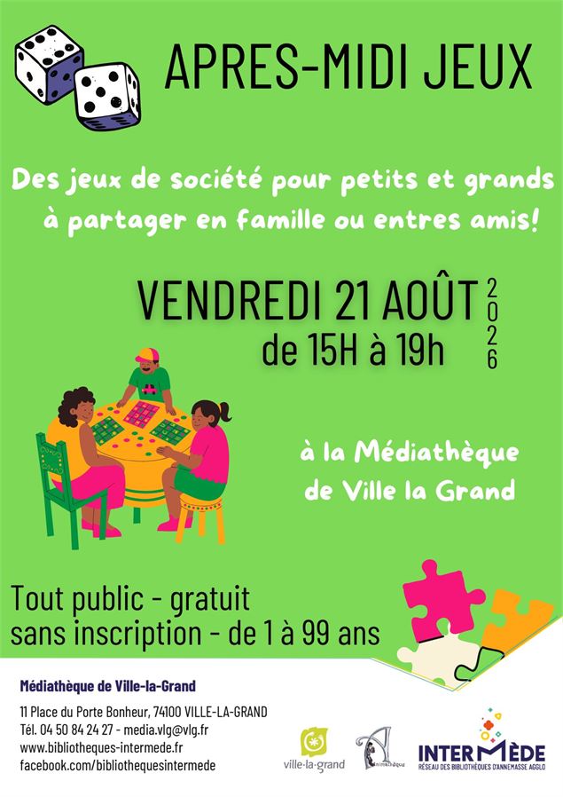 Affiche après-midi jeux de société - Médiathèque de Ville-la-Grand