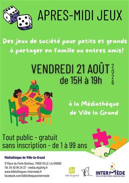 Affiche après-midi jeux de société - Médiathèque de Ville-la-Grand