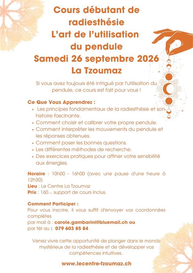 Cours débutant de radiesthésie L’art de l’utilisation du pendule Samedi 26 septembre 2026 à La Tzoum