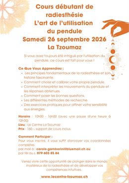 Cours débutant de radiesthésie L’art de l’utilisation du pendule Samedi 26 septembre 2026 à La Tzoum