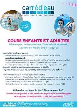 Flyer cours natation Carré d'eau. - Carré d'eau