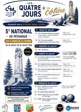 Les 4 jours de la Côtière: 5ème National de pétanque organisé par le Pétanque Miribel Côtière et la 