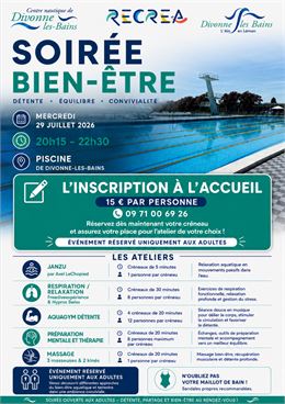 Soirée Bien-être - © 2026 Centre nautique de Divonne-les-Bains – Tous droits réservés