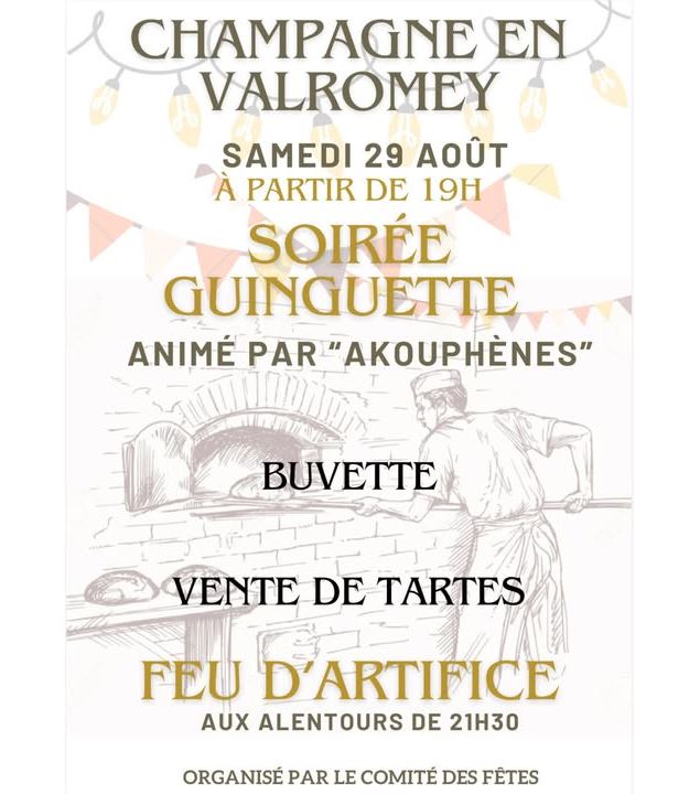 Soirée guinguette, vente de tartes et feu d'artifice_Champagne-en-Valromey - Comité des fêtes de Cha