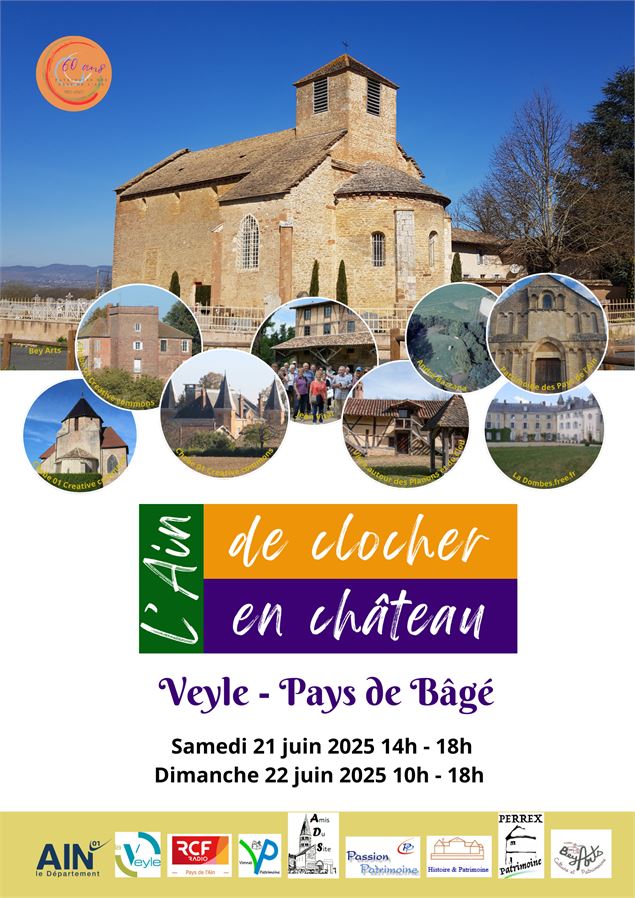 recto Flyers L'Ain de clocher en château : Veyle -Pays de Bâgé_Bey - Patrimoine des Pays de l'Ain