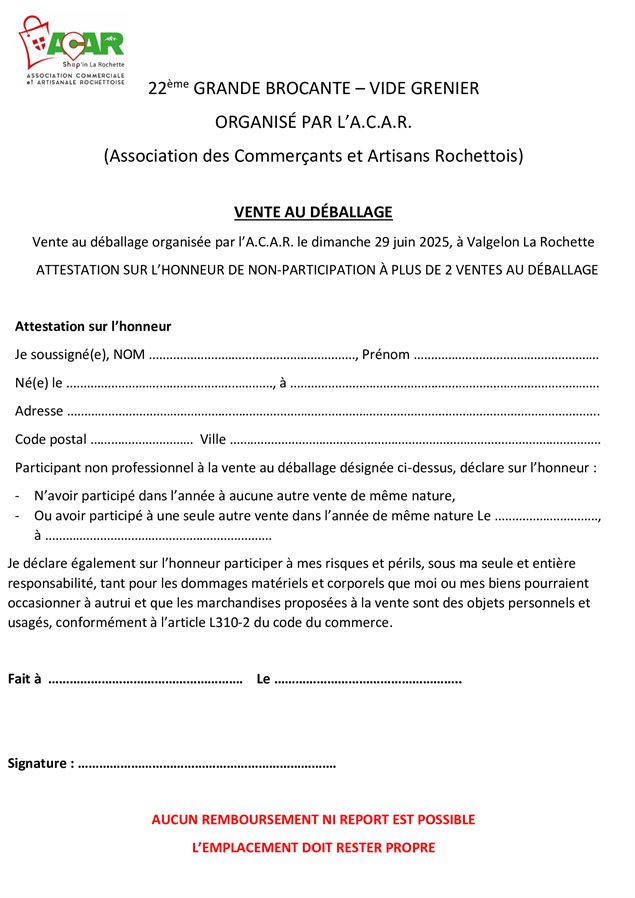 attestation sur l'honneur