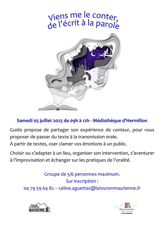 Affiche atelier oralité à la parole - Médiathèque Hermillon