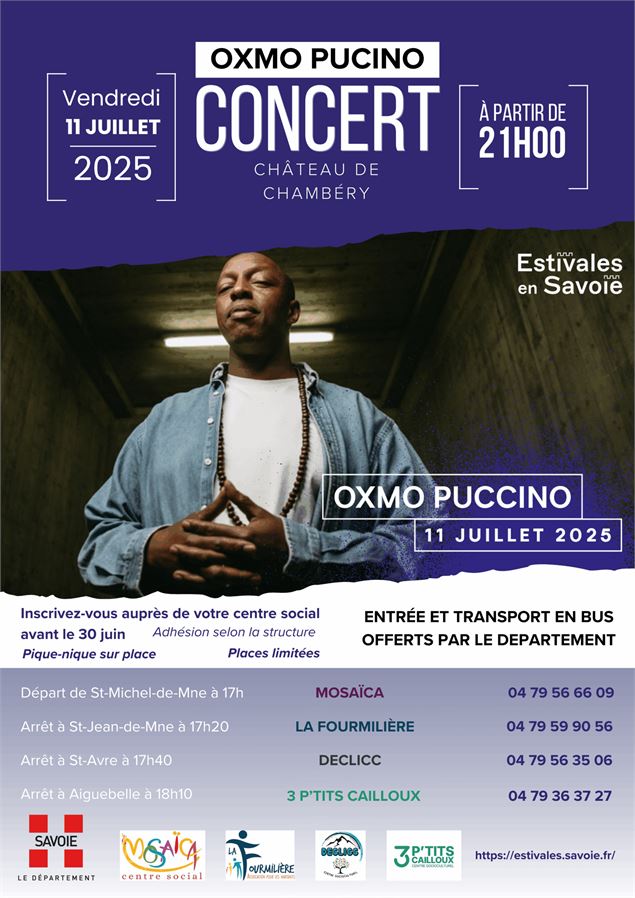 Affiche sortie concert Oxmo Pucino - Les Estivales