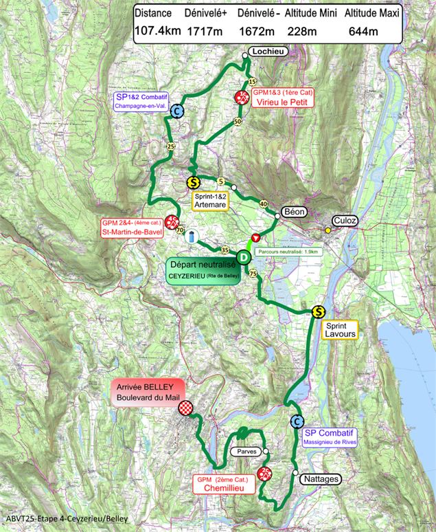 Tracé de l'étape 4 entre Ceyzérieu et Belley - Ain Bugey Valromey Tour 2025 - 37e édition - Ain Buge