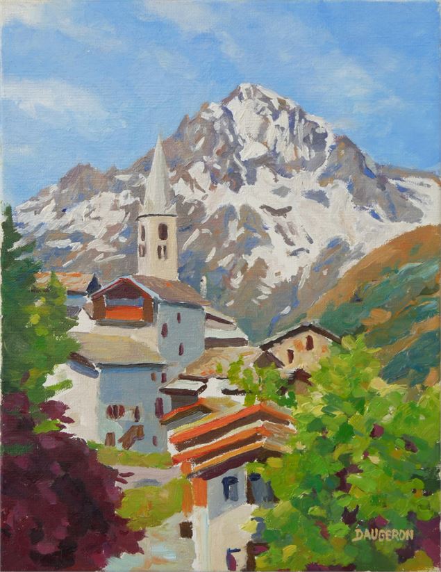 Aquarelle - vue de Lanslevillard - Jacques Daugeron