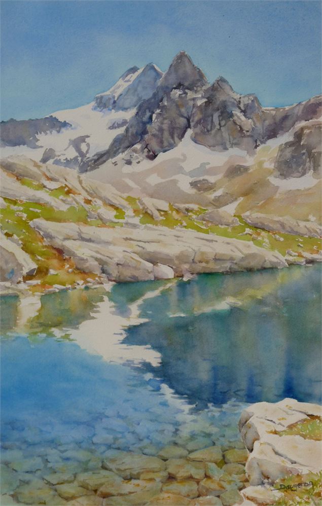 Aquarelle - au bord d'un petit lac aux Evettes - Jacques Daugeron