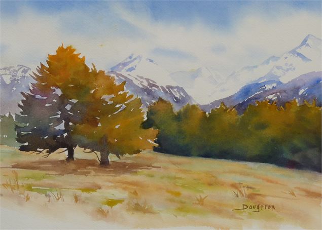 Aquarelle - bouquet d'arbres dans les prés - Jacques Daugeron