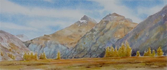 Aquarelle - La plaine de Bessans en automne - Jacques Daugeron